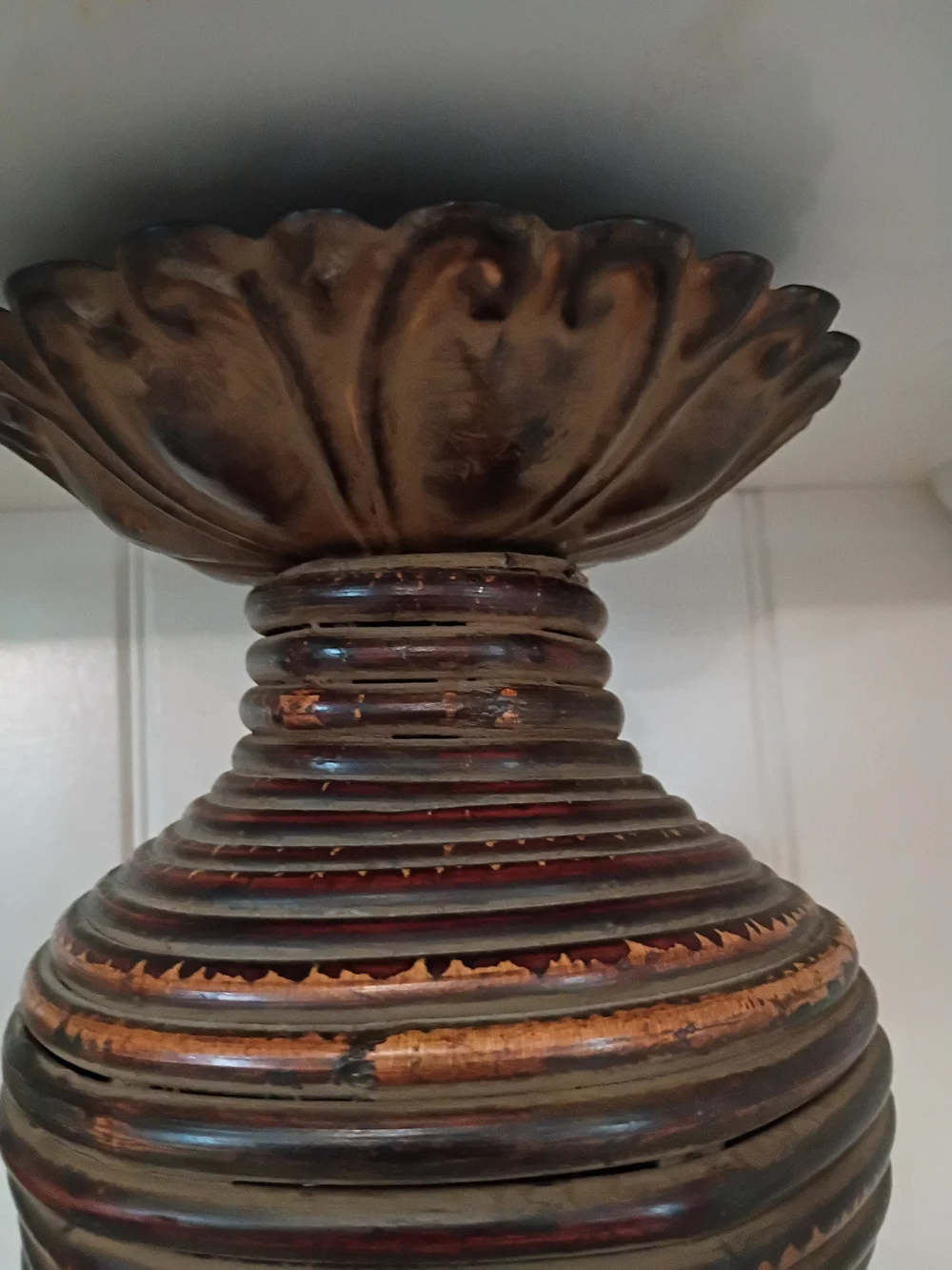 Vintage Hollywood Regency Pricket Candle Holder Pedestal Cast Metal Wood Urn 90s
